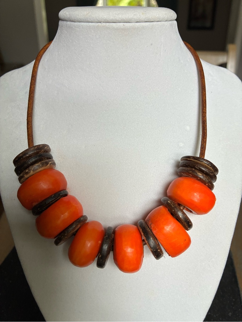 Handcrafted Orange Bead and Brown Spacer Necklace